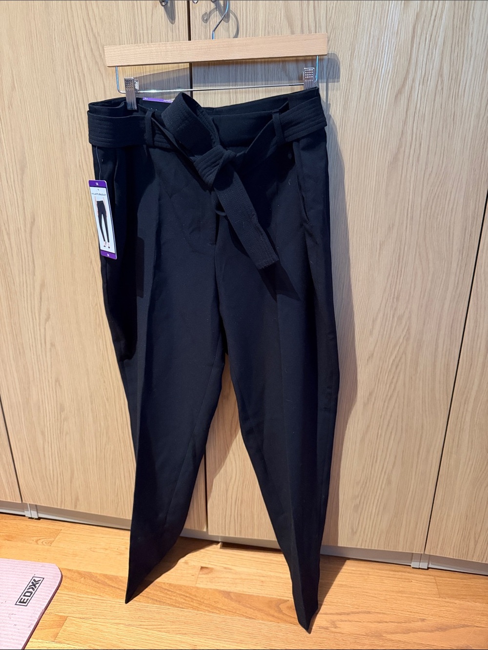 Hilary Radley Black High-Waist Paperbag Trousers with Self Tie Belt